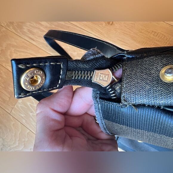 Vintage Fendi Coated Canvas Tote Bag with Leather Trim and Top Zip Closure - Picture 12 of 14